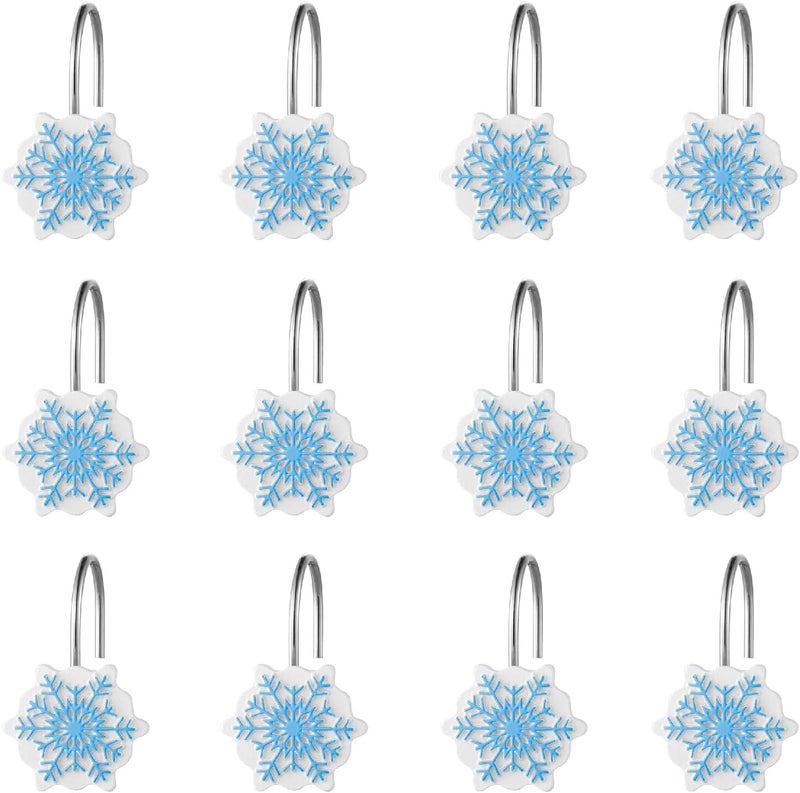 VinTS 12PCS White Blue Snowflake Shower Curtain Hooks,Christmas Shower Curtain Hooks,Snowflake Winter Decoration for Christmas Bathroom Living Room - Image 1